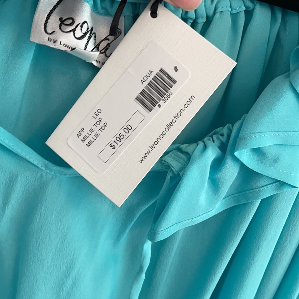 Women's Blue Ruffle Blouse - Picture 5 of 5
